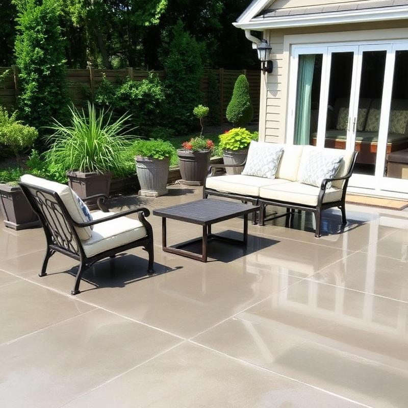 Backyard concrete patio slab with clean edges